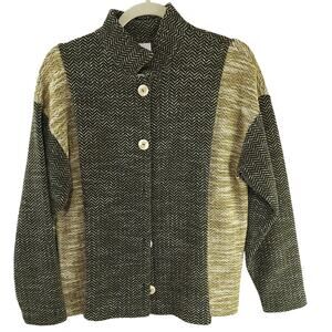 Vintage Odile Mixed-Pattern Button-Up Cardigan Collared Sweater – Earthy Tones